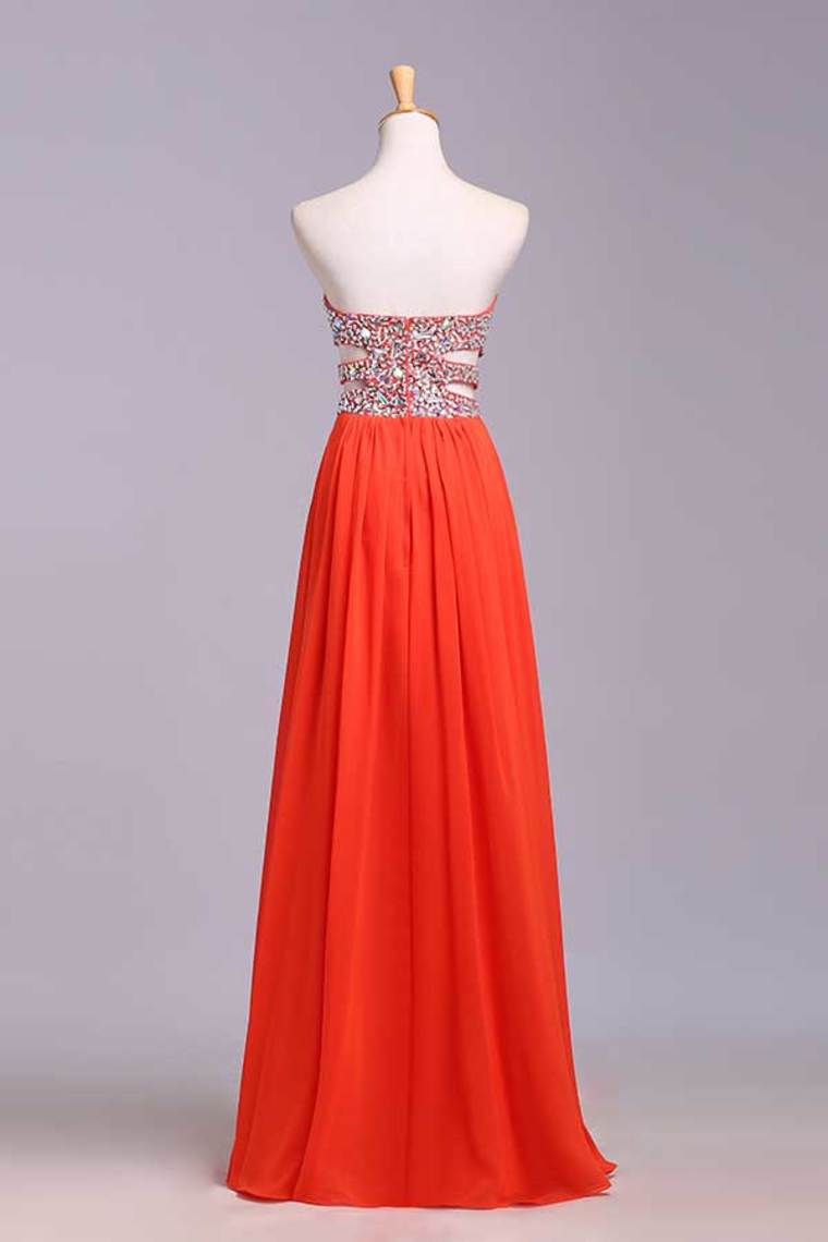 2024 Prom Dresses A-Line Sweetheart Chiffon Floor Length With Beading/Sequins