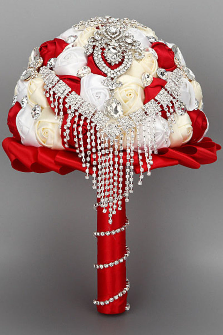 Round Shape Acrylic Cristal Beads With Ribbon Handle Wedding Bouquet (26*20cm)