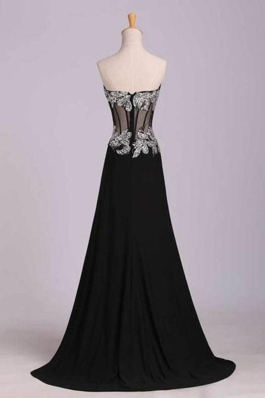 2024 Prom Dresses Mermaid/Trumpet Black Sweetheart Chiffon With Rhinestone