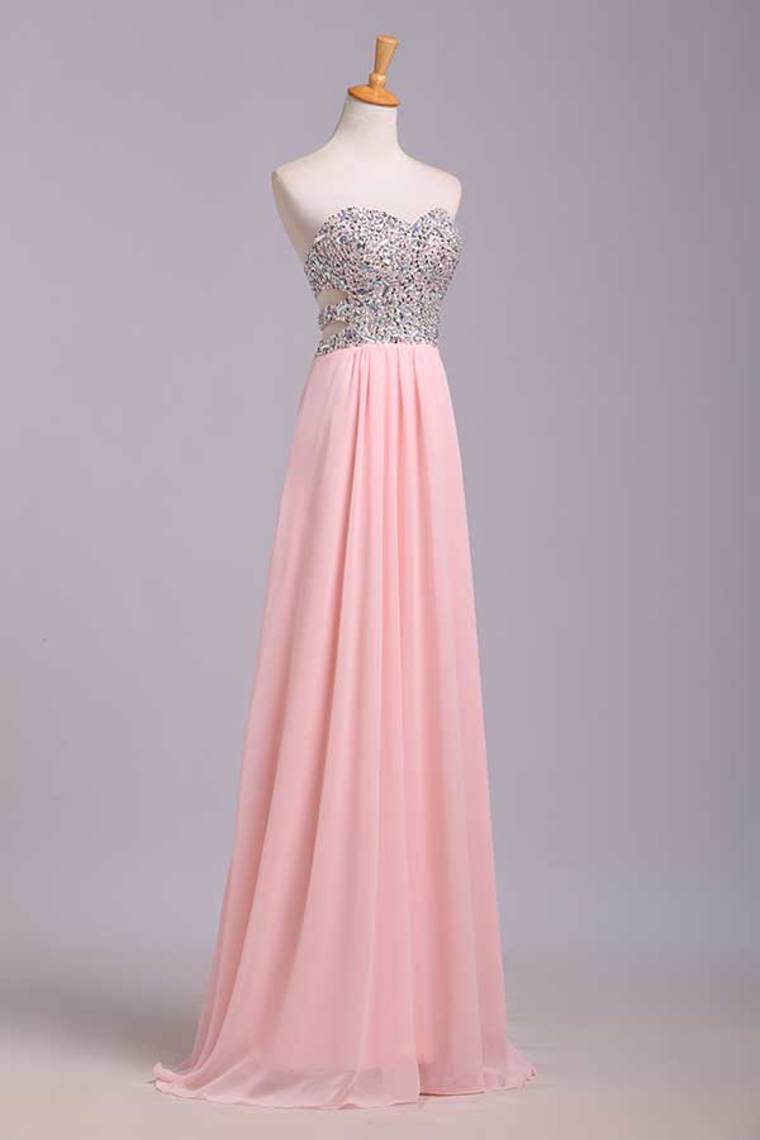 2024 Prom Dresses A-Line Sweetheart Chiffon Floor Length With Beading/Sequins