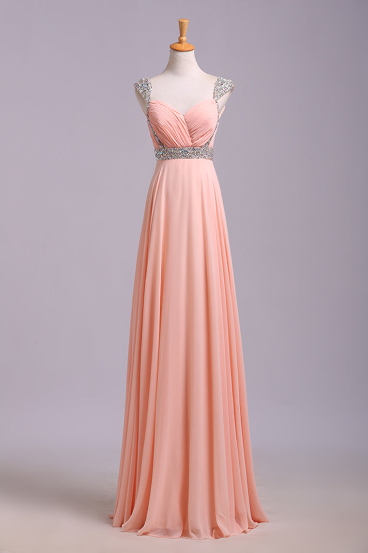 Best Selling Prom Dresses A-Line V-Neck Floor-Length Chiffon Zipper Back