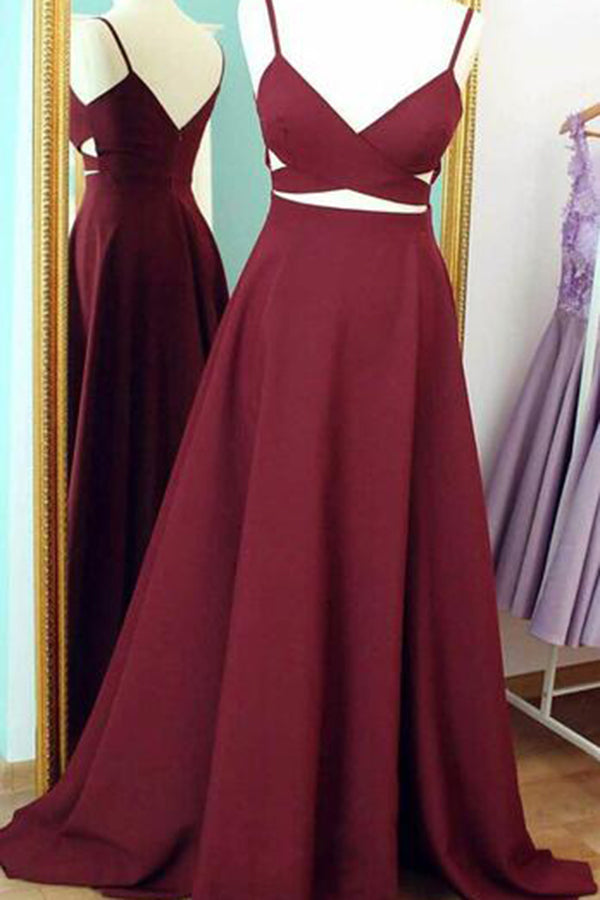 Charming V Neck Spaghetti Straps Floor Length Prom Dresses