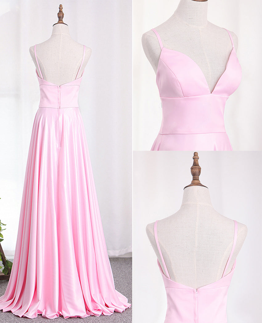 Charming Deep V Neck Straps Floor Length Prom Dresses