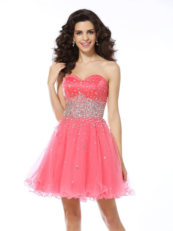 A-Line/Princess Sweetheart Beading Prudence Cocktail Homecoming Dresses Sleeveless Short Organza Dresses