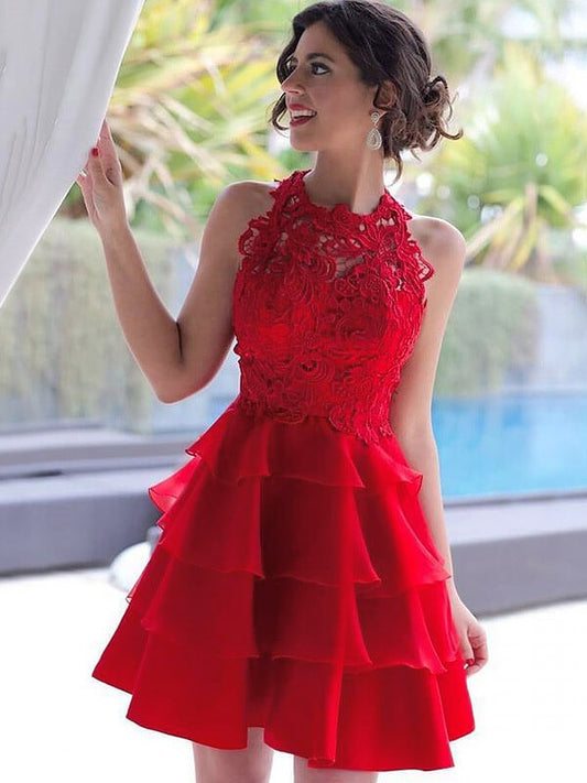 Homecoming Dresses Lace Selena Chiffon A-Line/Princess Jewel Sleeveless Short/Mini Dresses