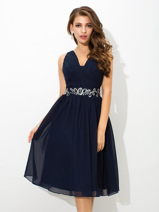 A-Line/Princess Straps Chiffon Homecoming Dresses Ellie Cocktail Beading Sleeveless Short Dresses