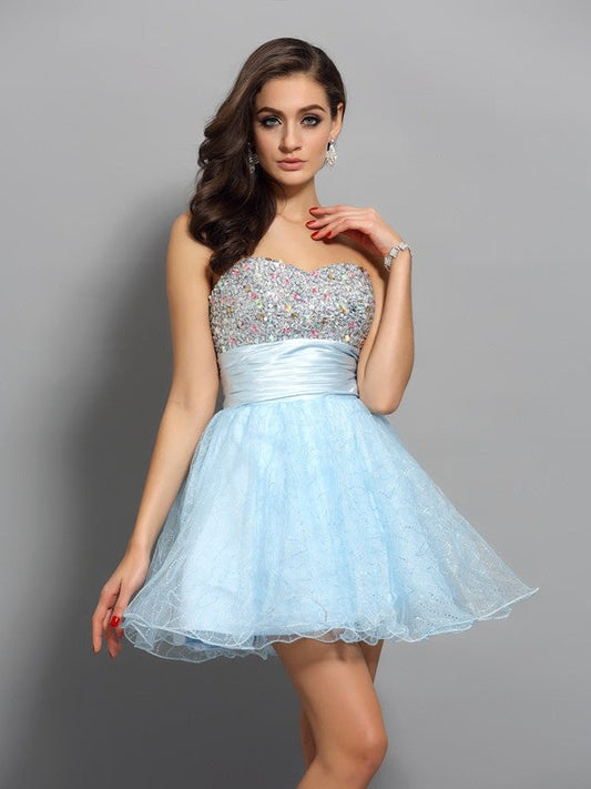 A-Line/Princess Chiffon Cocktail Juliana Homecoming Dresses Sweetheart Beading Sleeveless Short Dresses