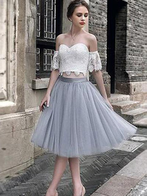 Homecoming Dresses Lace Vicky A-Line/Princess Sweetheart Tulle Sleeveless Tea-Length Two Piece Dresses