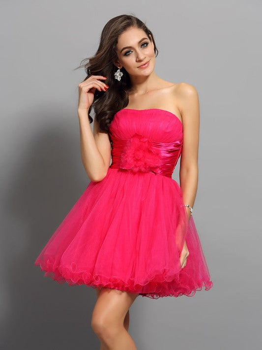 A-Line/Princess Sweetheart Cocktail Homecoming Dresses Angel Satin Sash/Ribbon/Belt Sleeveless Short Elastic Woven Dresses