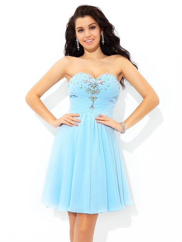 A-Line/Princess Chiffon Homecoming Dresses Ashleigh Cocktail Sweetheart Beading Sleeveless Short Dresses