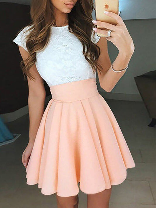 Chiffon Shaniya Homecoming Dresses Lace A-Line/Princess Jewel Sleeveless Short/Mini Dresses