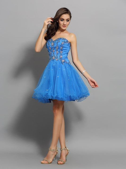 Cocktail Ximena Homecoming Dresses Satin A-Line/Princess Sweetheart Beading Sleeveless Short Dresses