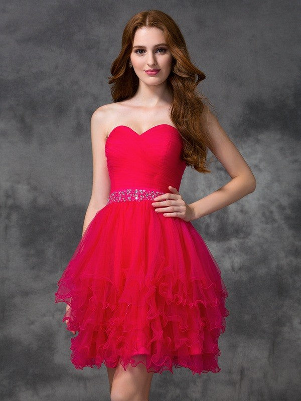 A-Line/Princess Sweetheart Beading Sleeveless Satin Homecoming Dresses Elisabeth Cocktail Short Dresses