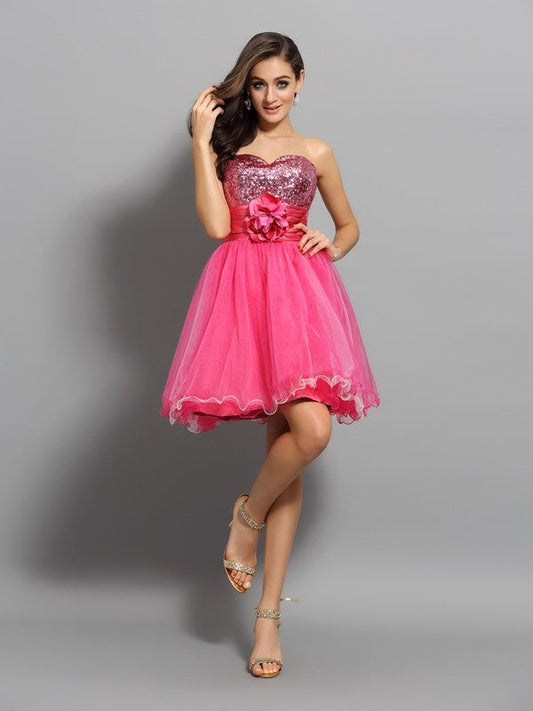 Cocktail Homecoming Dresses Desirae A-Line/Princess Sweetheart Ruffles Sleeveless Short Net Dresses