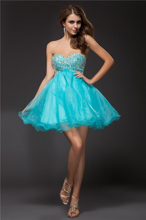 A-Line/Princess Sweetheart Sleeveless Pam Homecoming Dresses Cocktail Beading Short Organza Dresses