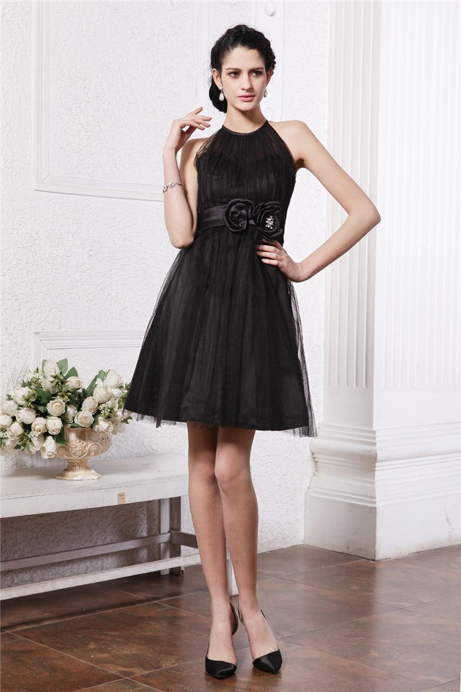 A-Line/Princess Homecoming Dresses Cocktail Cristina Scoop Sleeveless Hand-Made Flower Short Net Dresses