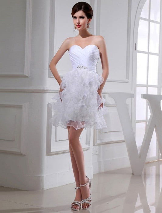 A-Line/Princess Courtney Satin Cocktail Homecoming Dresses Beading Sweetheart Sleeveless Short Organza Dresses