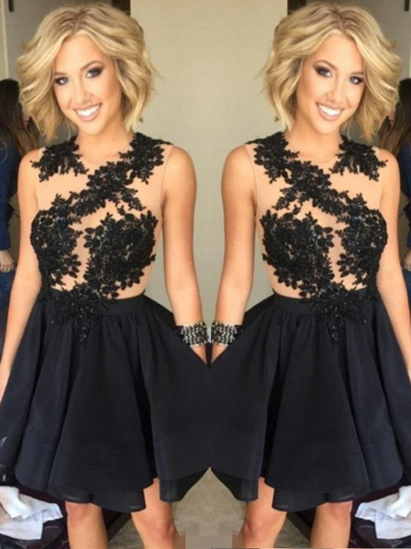 A-Line/Princess Sleeveless Scoop Homecoming Dresses Lace Chiffon Ximena Short/Mini Dresses