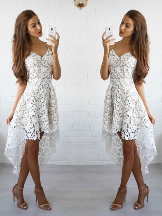 A-Line/Princess Sleeveless Spaghetti Straps Short/Mini Dresses Lilah Homecoming Dresses Lace