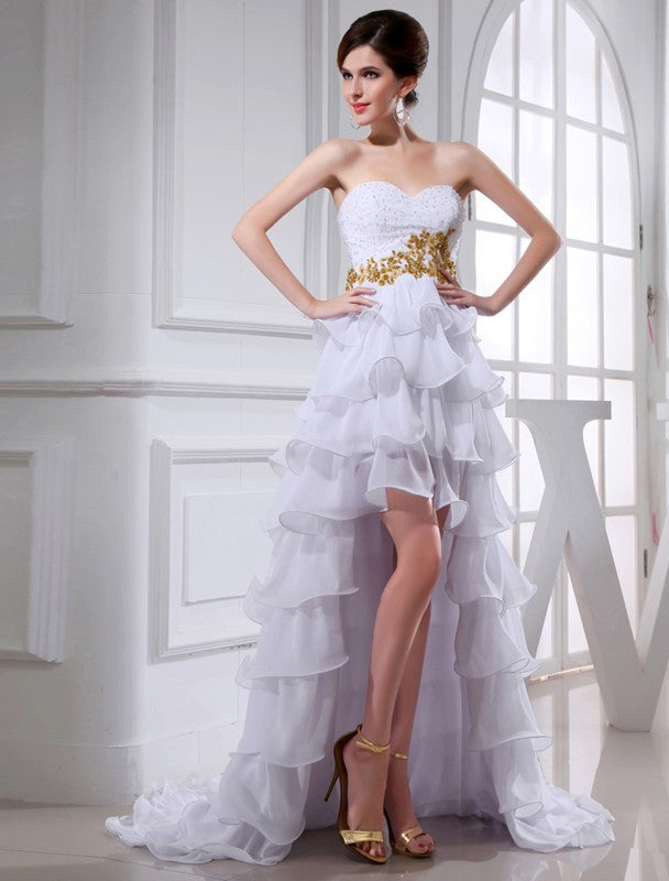 A-Line/Princess Beading Sweetheart Sleeveless Lilliana Chiffon Cocktail Homecoming Dresses High Low Applique Dresses