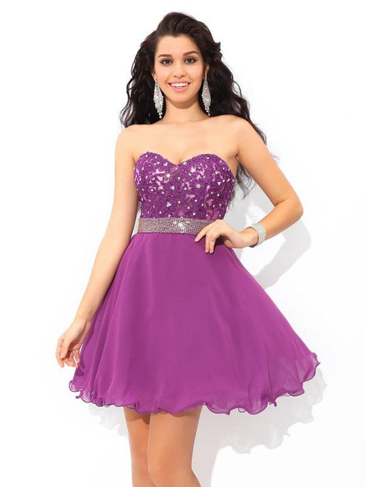 A-Line/Princess Sweetheart Dixie Homecoming Dresses Chiffon Cocktail Beading Sleeveless Short Dresses