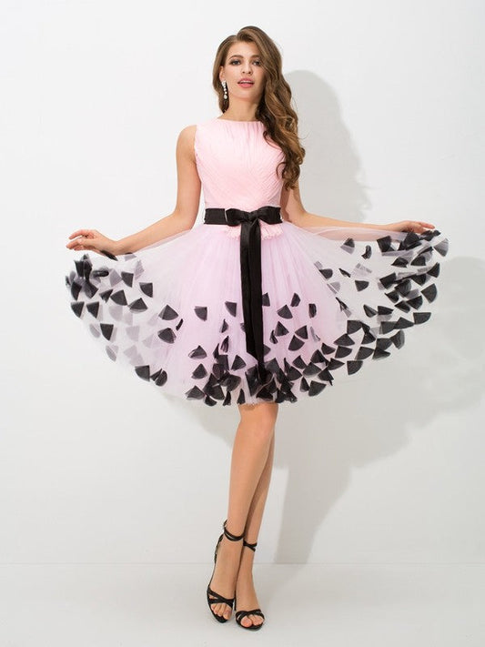 A-Line/Princess High Neck Bowknot Sleeveless Short Net Homecoming Dresses Cheryl Cocktail Dresses