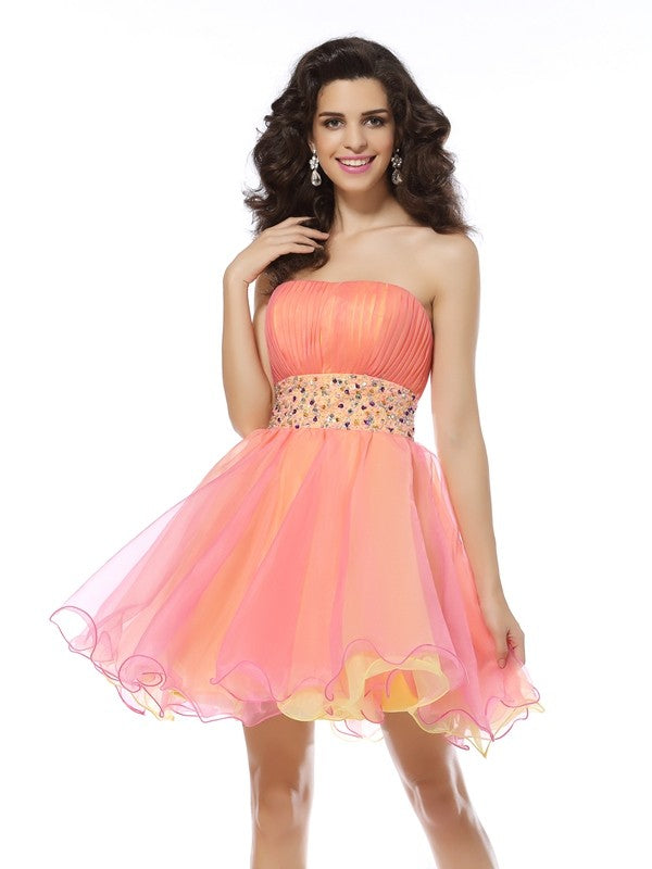 A-Line/Princess Strapless Beading Homecoming Dresses Cocktail Karli Sleeveless Short Organza Dresses