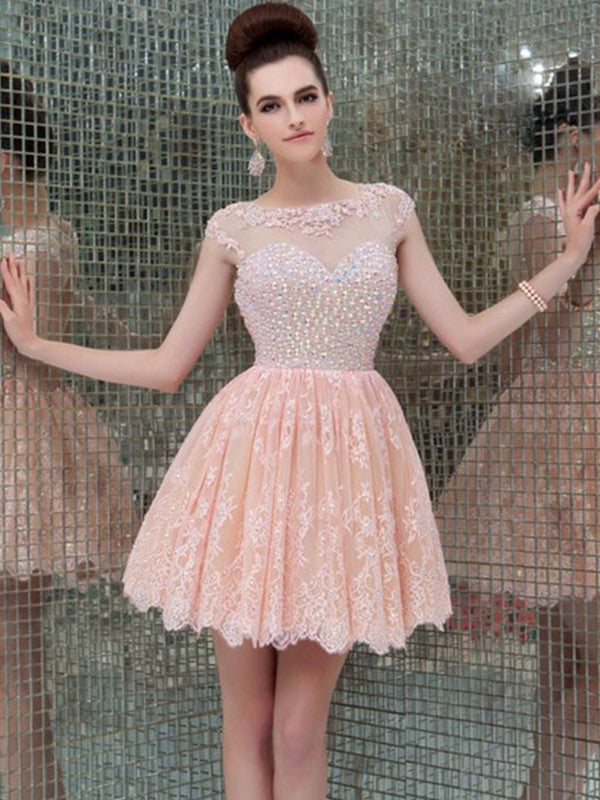 A-Line/Princess Sleeveless Scoop Beading Short/Mini Homecoming Dresses Delilah Lace Dresses