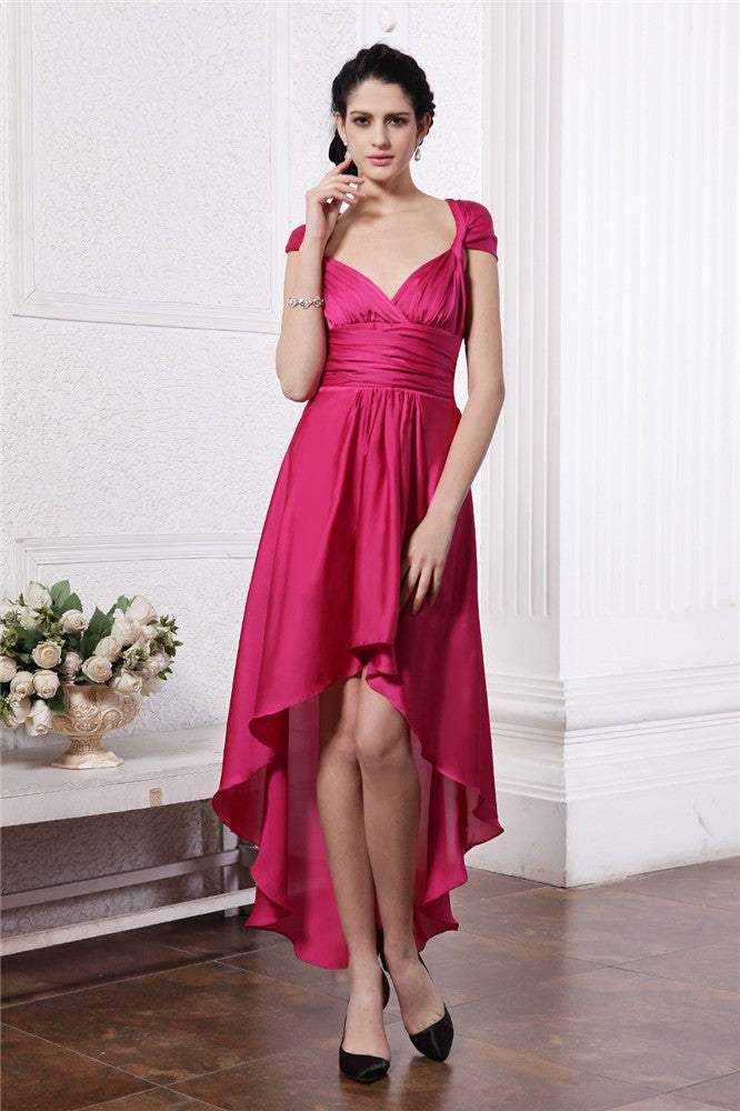 Sheath/Column Pleats Homecoming Dresses Cocktail Chiffon Serenity High Low Straps Damask Dresses