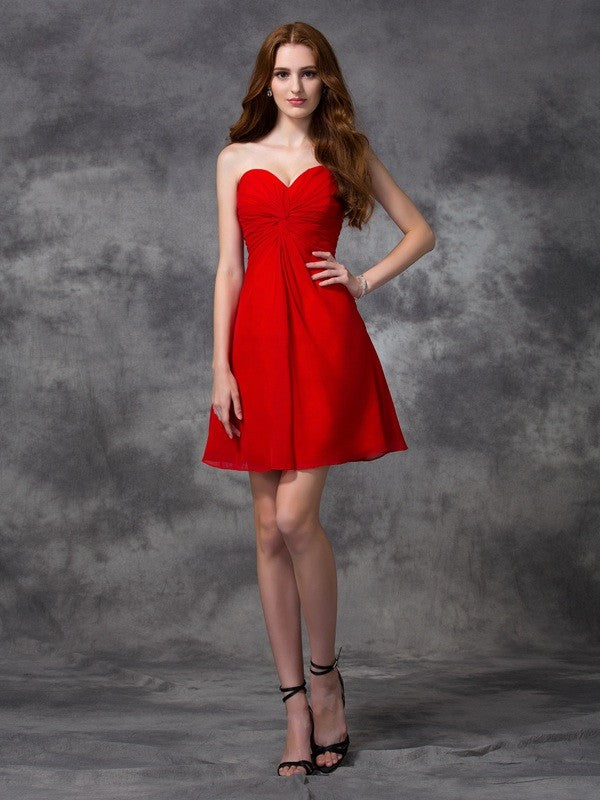 A-Line/Princess Sweetheart Ruched Homecoming Dresses Cocktail Maureen Chiffon Sleeveless Short Dresses