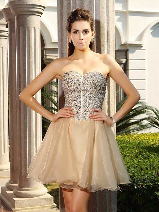 A-Line/Princess Sweetheart Ruffles Sleeveless Short Organza Dresses Hadassah Homecoming Dresses Cocktail