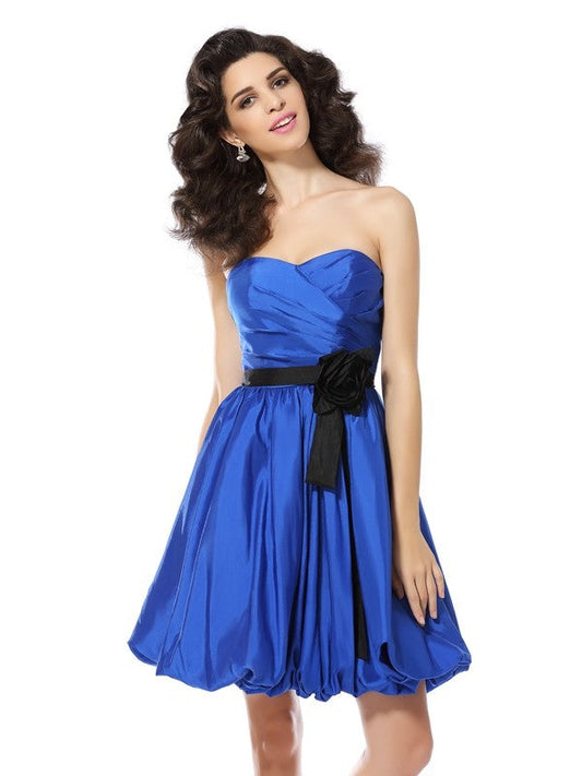 A-Line/Princess Lydia Homecoming Dresses Cocktail Sweetheart Hand-Made Flower Sleeveless Short Taffeta Dresses