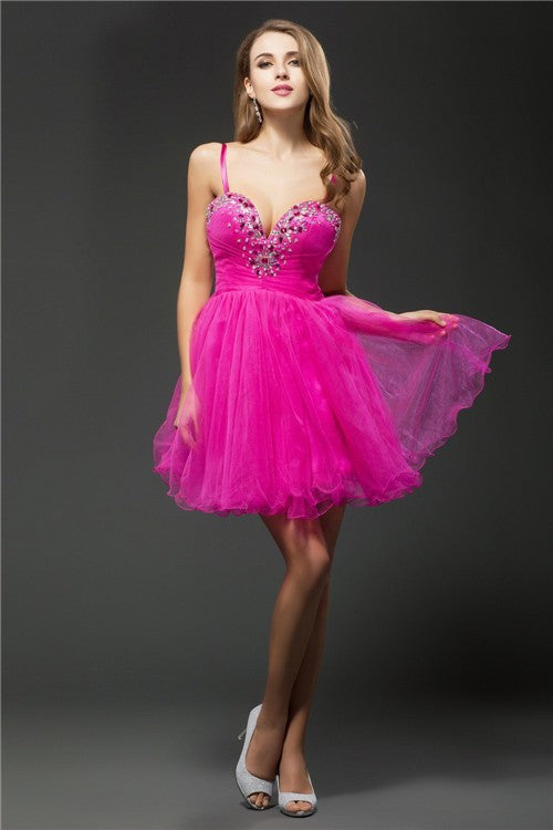 A-Line/Princess Sweetheart Beading Sleeveless Short Homecoming Dresses Cocktail Danna Organza Dresses