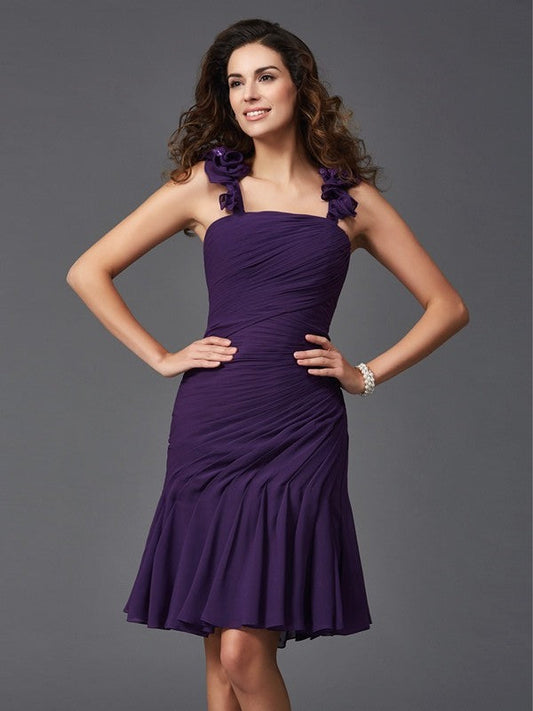 Sheath/Column Straps Ruched Homecoming Dresses Alexandra Chiffon Cocktail Sleeveless Short Dresses