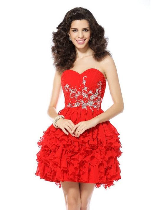 A-Line/Princess Chiffon Homecoming Dresses Cocktail Madge Sweetheart Beading Sleeveless Short Dresses