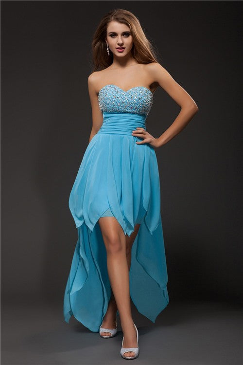 A-Line/Princess Sweetheart Beading Sleeveless High Low Homecoming Dresses Cocktail Chiffon Gill Dresses