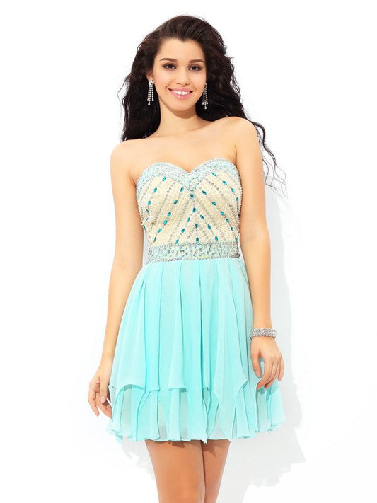 A-Line/Princess Sweetheart Beading Kamila Homecoming Dresses Cocktail Chiffon Short Sleeveless Dresses