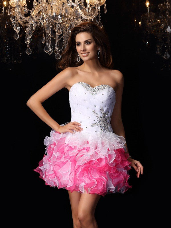 A-Line/Princess Cocktail Homecoming Dresses Claudia Sweetheart Ruffles Sleeveless Short Organza Dresses