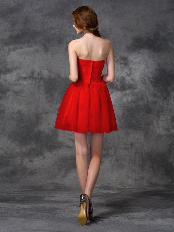 Cocktail Homecoming Dresses Savanah A-Line/Princess Sweetheart Ruffles Sleeveless Short Net Dresses