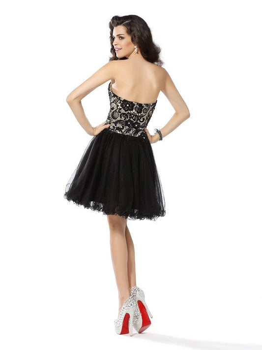 A-Line/Princess Homecoming Dresses Cocktail Nadia Sweetheart Ruffles Sleeveless Short Net Dresses