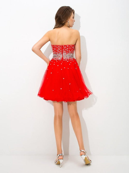 A-Line/Princess Sweetheart Beading Sleeveless Short Organza Dresses Ashleigh Cocktail Homecoming Dresses