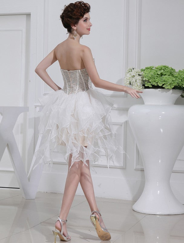 Cocktail Homecoming Dresses Kayleigh A-Line/Princess Beading Sweetheart Sleeveless Short Organza Dresses