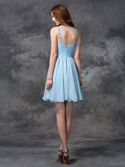 Cocktail Jeanie Homecoming Dresses Chiffon A-Line/Princess Scoop Beading Sleeveless Short Dresses