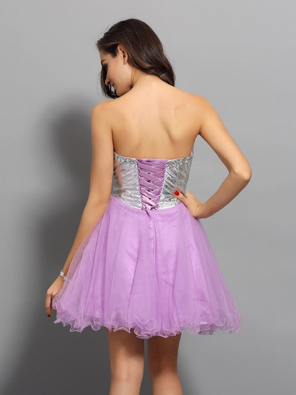 A-Line/Princess Sweetheart Ruffles Jakayla Cocktail Homecoming Dresses Sleeveless Short Organza Dresses