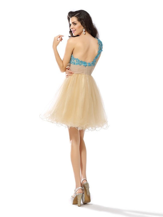 A-Line/Princess One-Shoulder Applique Sleeveless Short Net Cocktail Homecoming Dresses Miriam Dresses