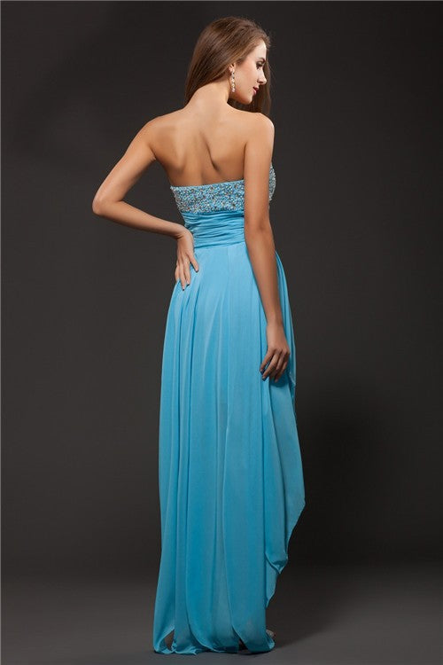 A-Line/Princess Sweetheart Beading Sleeveless High Low Homecoming Dresses Cocktail Chiffon Gill Dresses