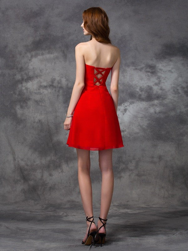 A-Line/Princess Sweetheart Ruched Homecoming Dresses Cocktail Maureen Chiffon Sleeveless Short Dresses