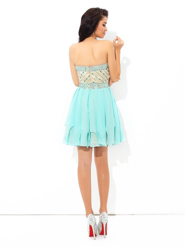 A-Line/Princess Sweetheart Beading Kamila Homecoming Dresses Cocktail Chiffon Short Sleeveless Dresses