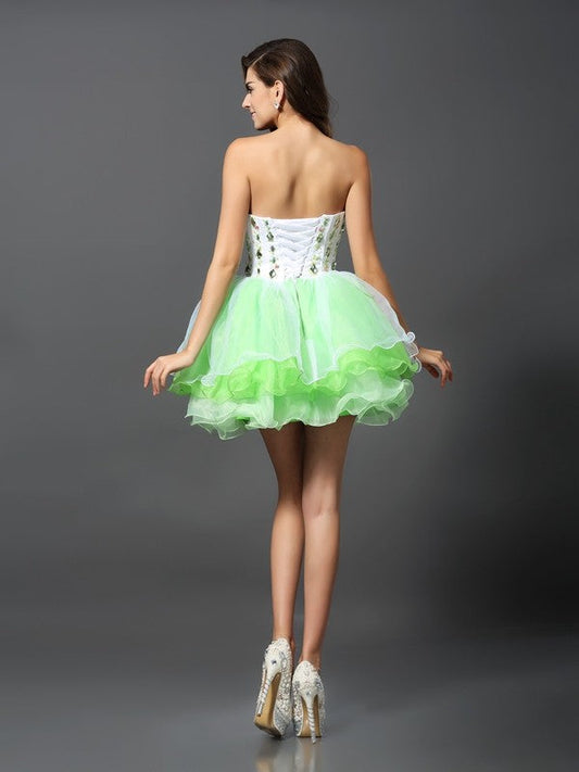 Homecoming Dresses Ireland Cocktail A-Line/Princess Strapless Ruffles Sleeveless Short Organza Dresses