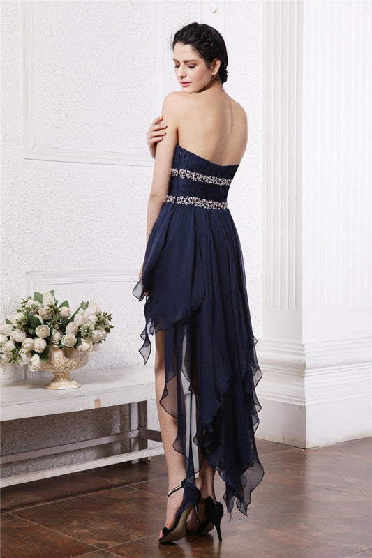 Sheath/Column Strapless Sleeveless Beading High Cocktail Paisley Chiffon Homecoming Dresses Low Dresses